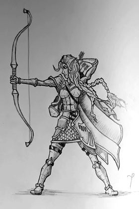 Elven archer character sketch on paper